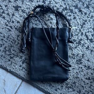 Vince Camuto Black Leather Drawstring Crossbody Pouch